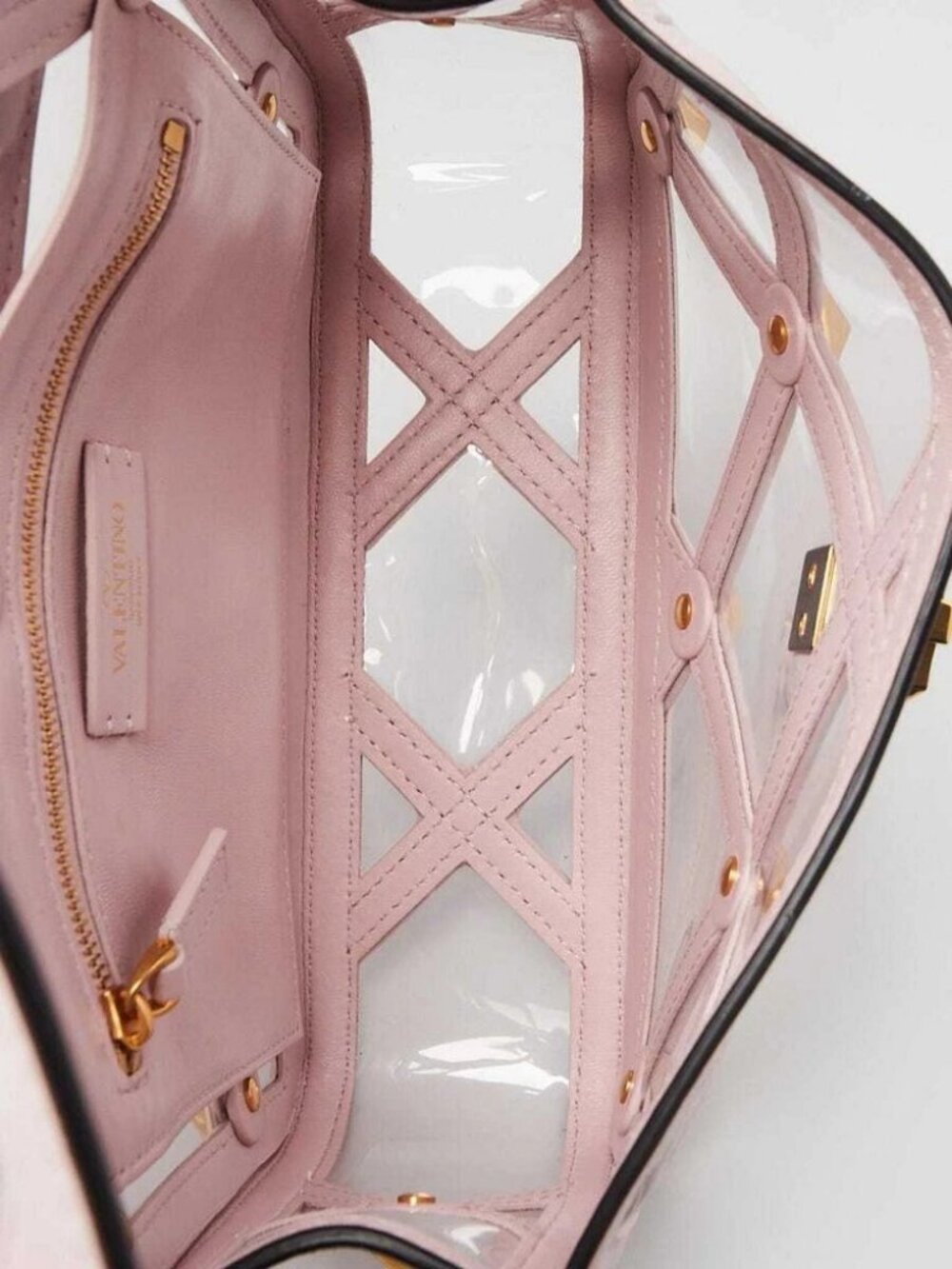 Valentino Rose Quartz Leather and PVC Roman Stud Medium Shoulder Bag - Picture 7 of 9